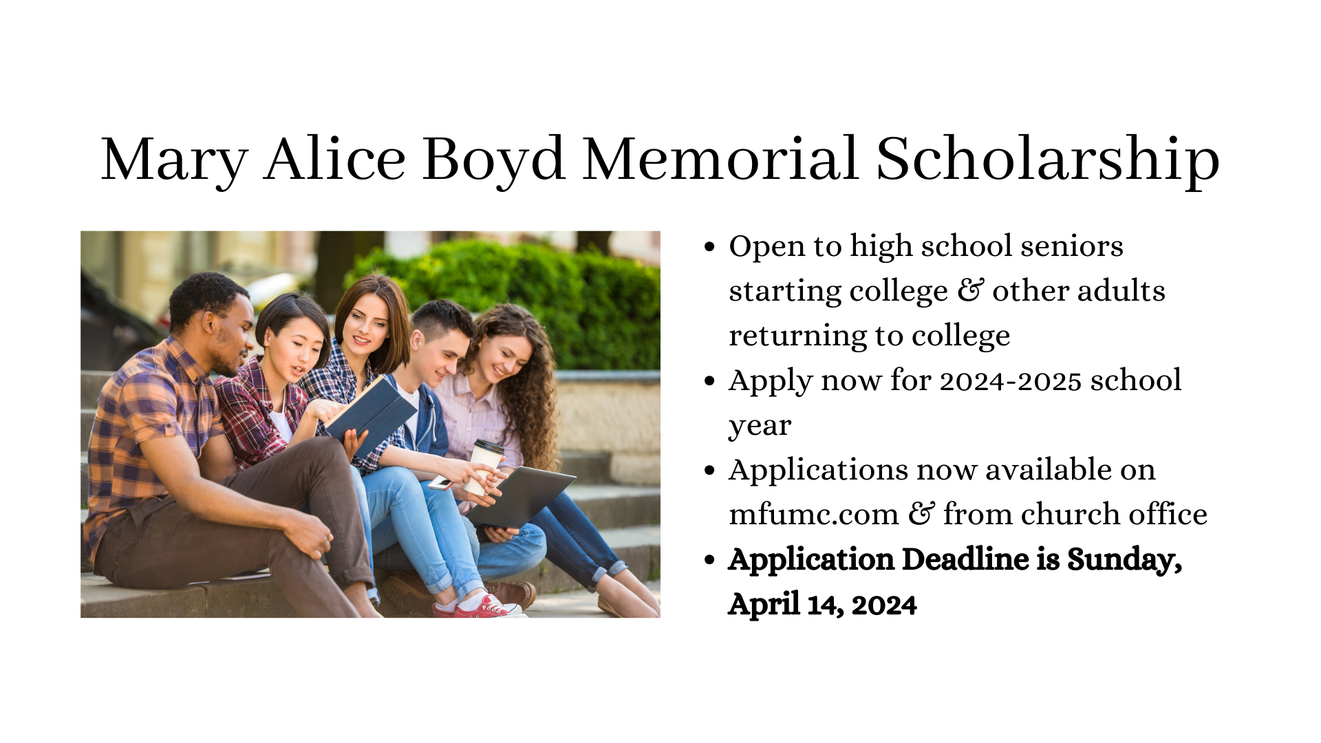 Attention Applicants for the Mary Alice Boyd Memorial Scholarship